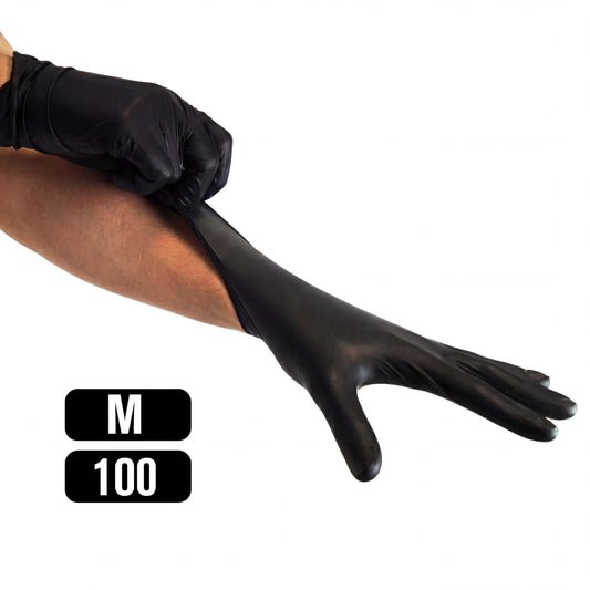 KMINA Guantes Nitrilo Talla M (100 Guantes), Desechables, Sin Polvo, Libre de Latex, Negro