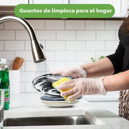 Comfy Package [100 unidades Guantes desechables de vinilo, sin polvo, sin látex, guantes transparentes para cocinar y limpiar - Talla mediana.