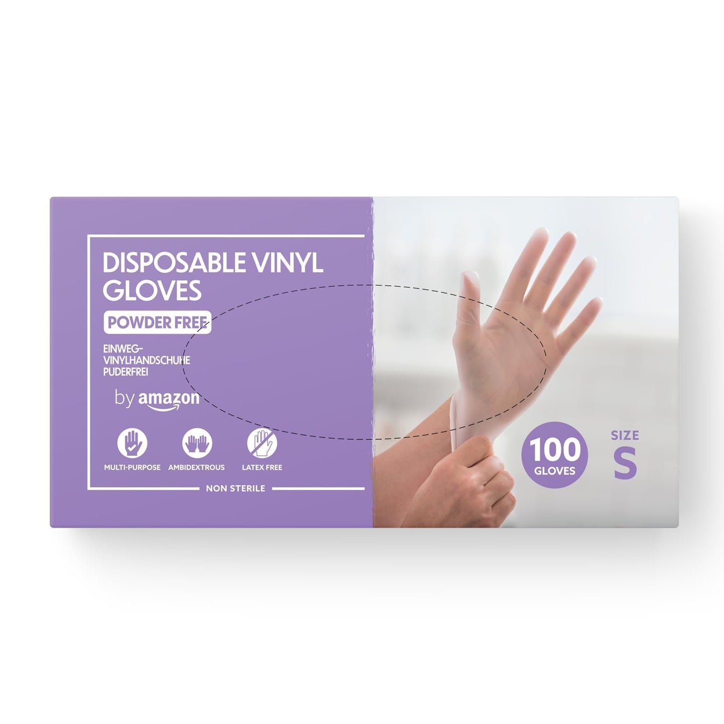 by Amazon Guantes Desechables de Vinilo, sin Polvo, sin Látex, Talla S, Paquete de 100, Transparentes