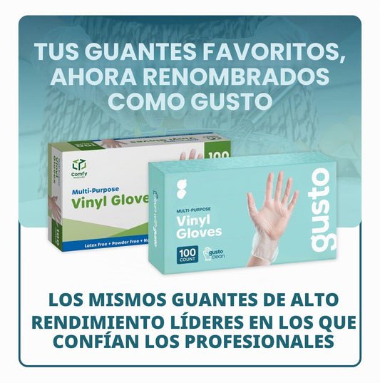 Comfy Package [100 unidades Guantes desechables de vinilo, sin polvo, sin látex, guantes transparentes para cocinar y limpiar - Talla mediana.