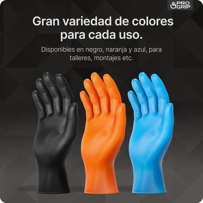 50x PROGRIP Guantes nitrilo talla L Negro [Con doble grosor y textura diamante], Guantes desechables de nitrilo para taller, industria y montaje, Luvas nitrilo descartaveis