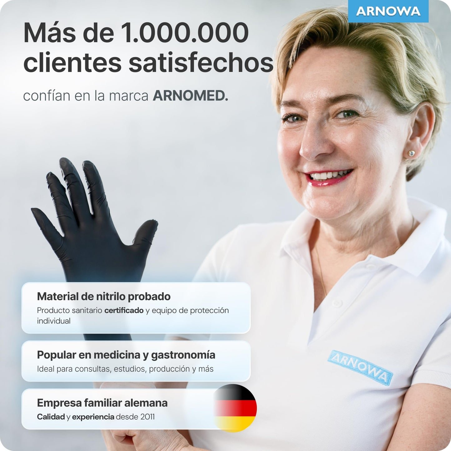 100x ARNOMED® Guantes nitrilo talla L Negro, Guantes desechables quirurgicos y laboratorio, Luvas nitrilo descartaveis sin polvo y látex, Manoplas nitrilo en XS, S, M, L, XL, XXL