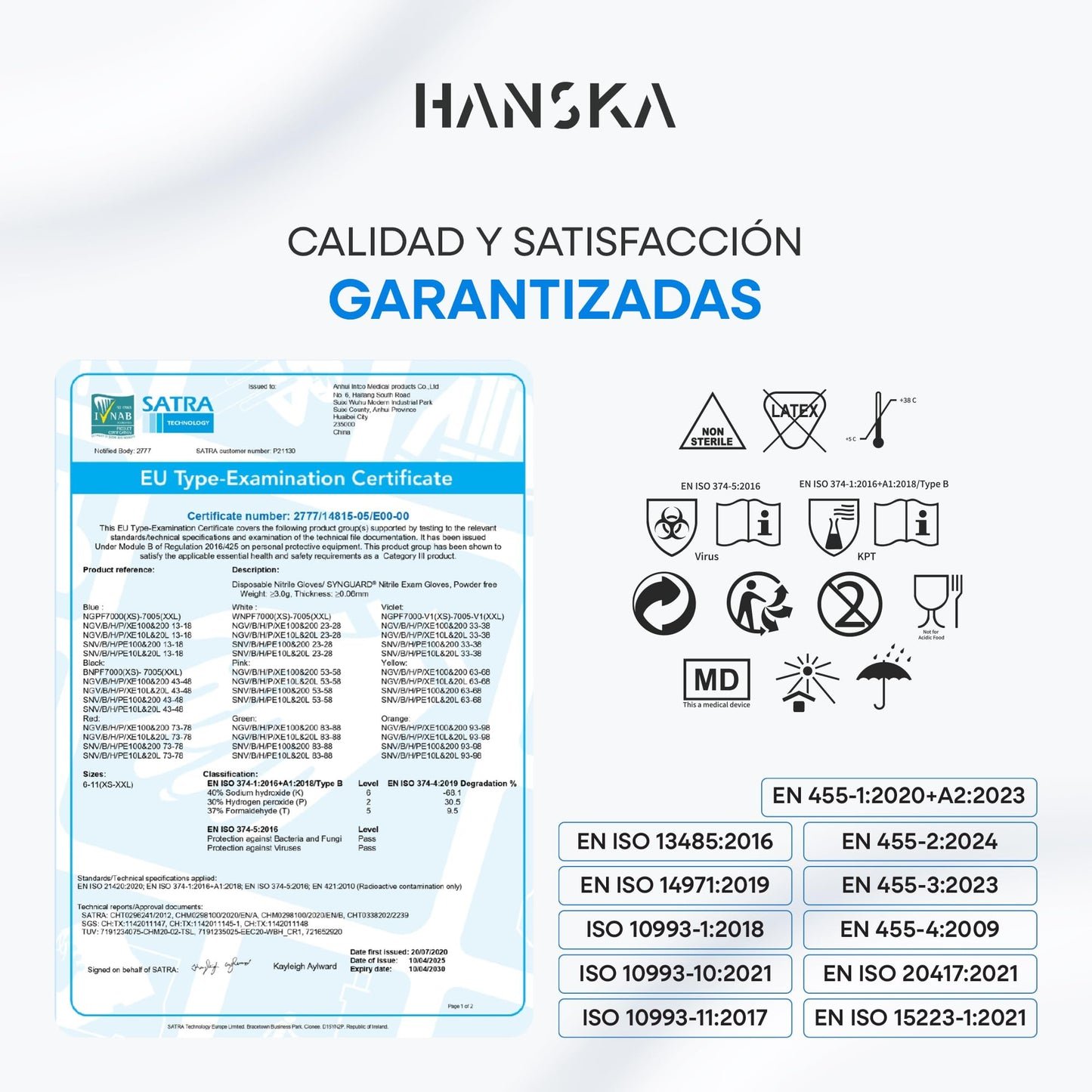 HANSKA Paquete de 100 guantes desechables de nitrilo Azul - Sin polvo - Desechables - Ambidiestros - Base de goma - Apto para uso médico y manipulación de alimentos (100, L)