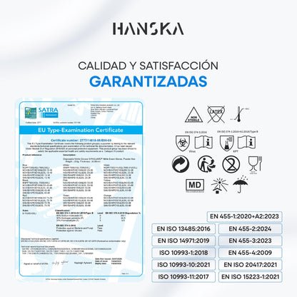 HANSKA Paquete de 100 guantes desechables de nitrilo Azul - Sin polvo - Desechables - Ambidiestros - Base de goma - Apto para uso médico y manipulación de alimentos (100, L)